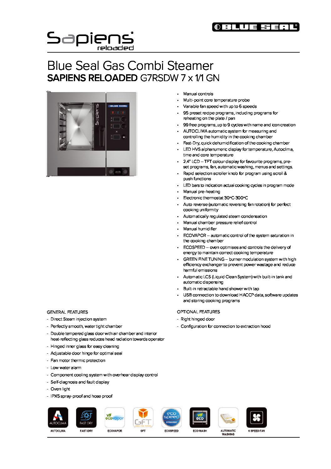 cover page of the Blue Seal Gas Combi Oven G7RSDW – 7 Tray specification sheet pdf