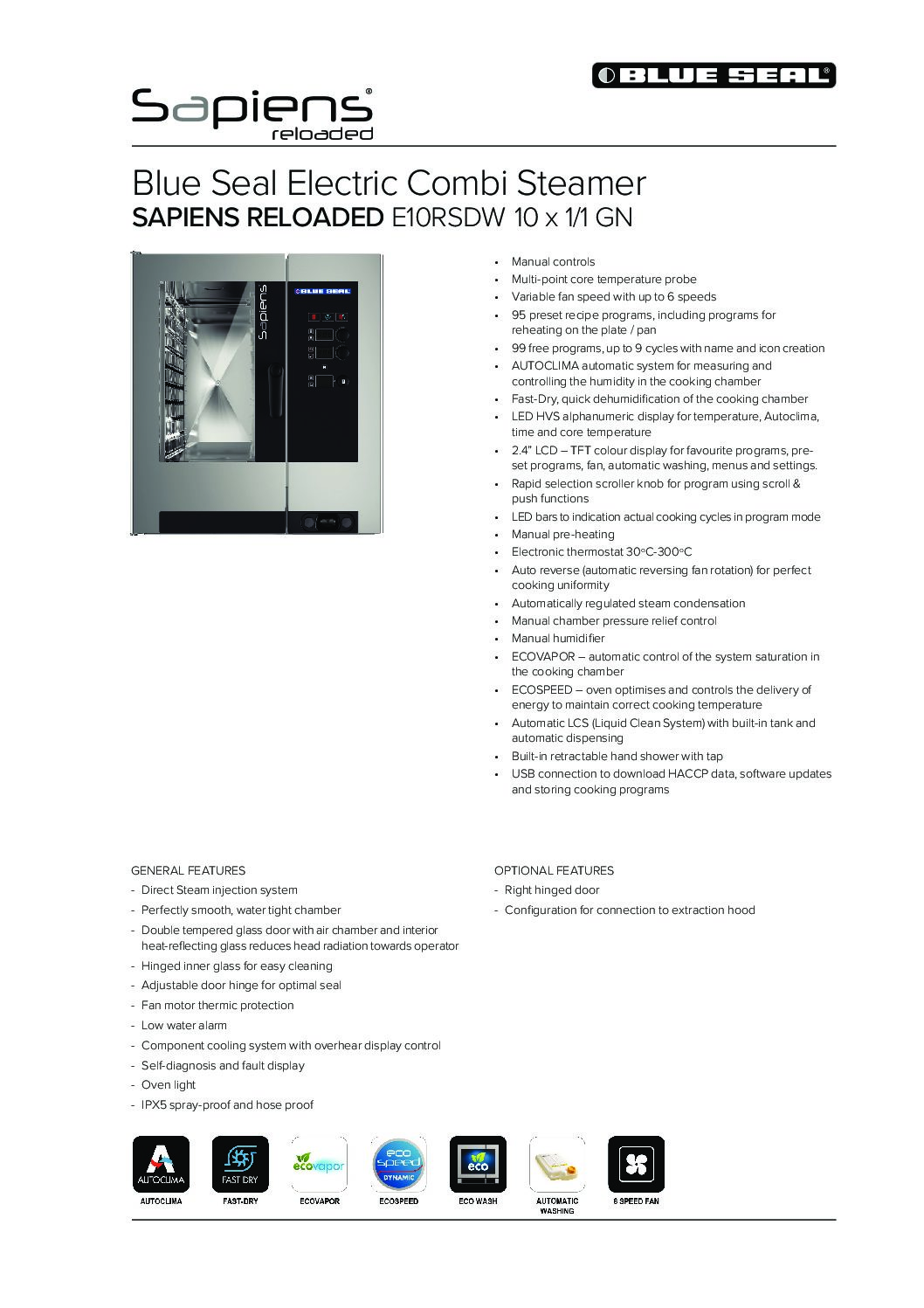 cover page of the Blue Seal Combi Oven E10RSDW – 10 Tray specification sheet pdf