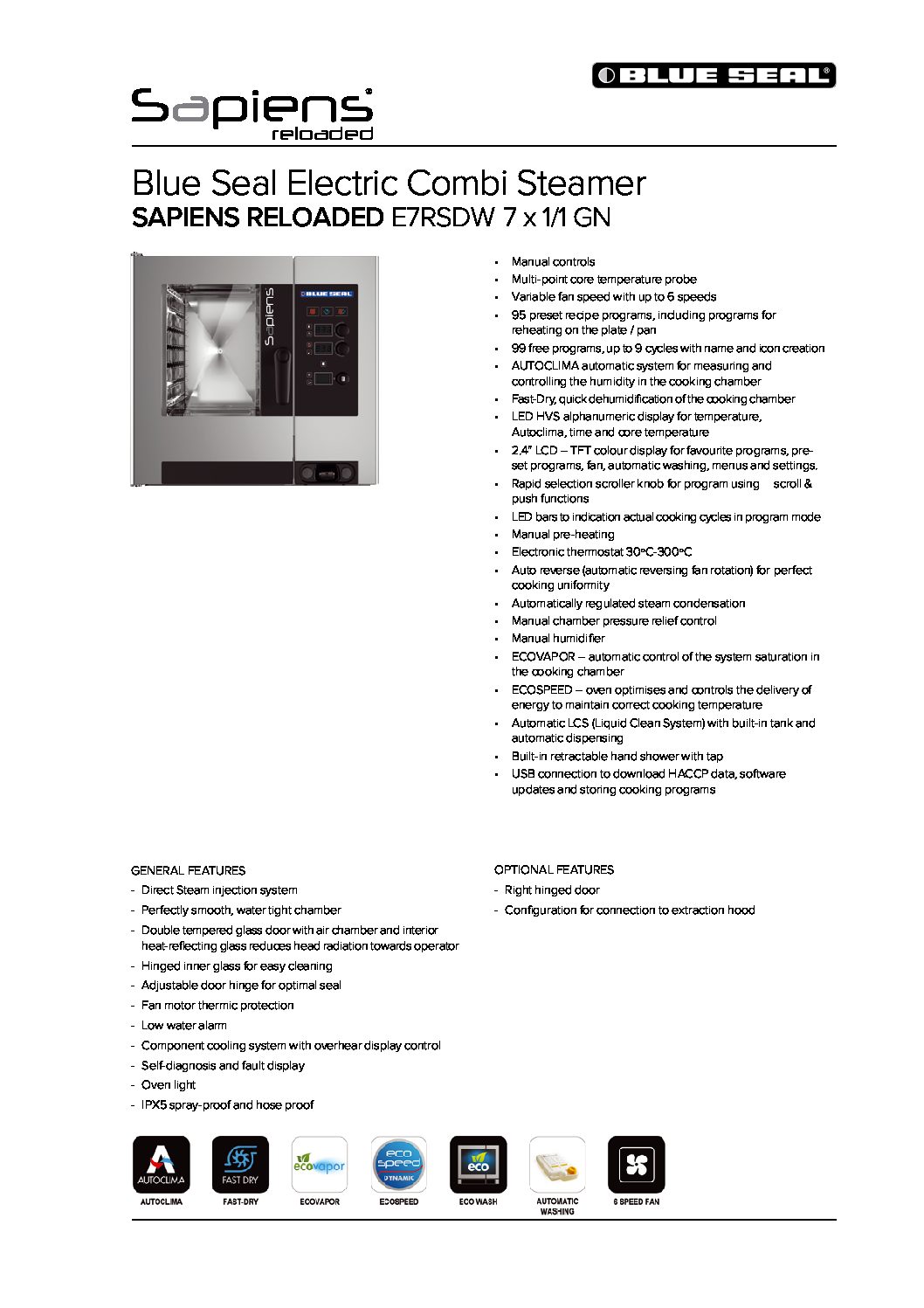 cover page of the Blue Seal Combi Oven E7RSDW – 7 Tray specification sheet pdf