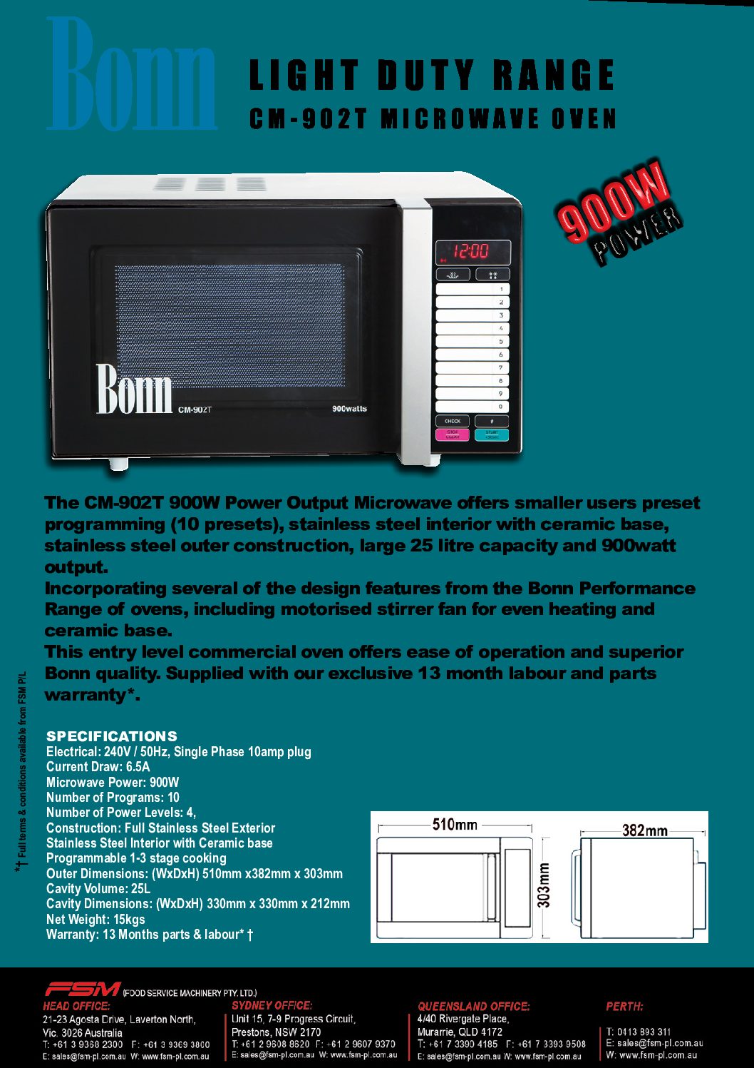 cover page of the Bonn CM-902T Microwave specification sheet pdf