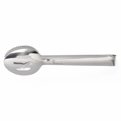 CHEF INOX ROUND SPOON TONGS S/S ONE SIDE SLOTTED 240mm