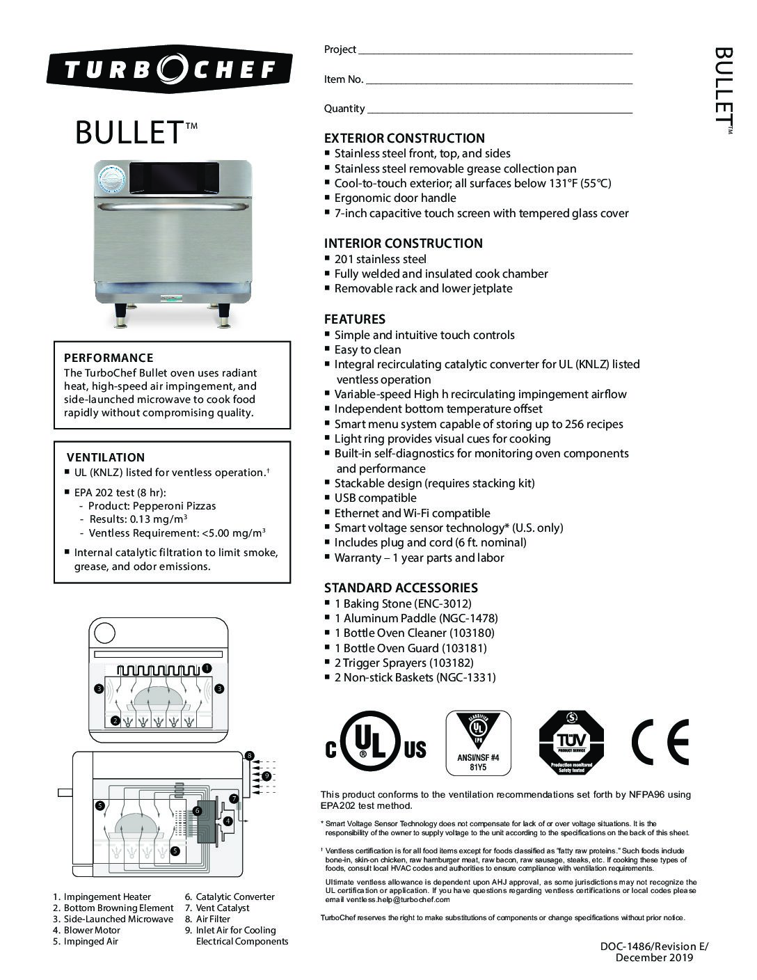 cover page of the Turbochef Bullet Rapid Cook Oven specification sheet pdf