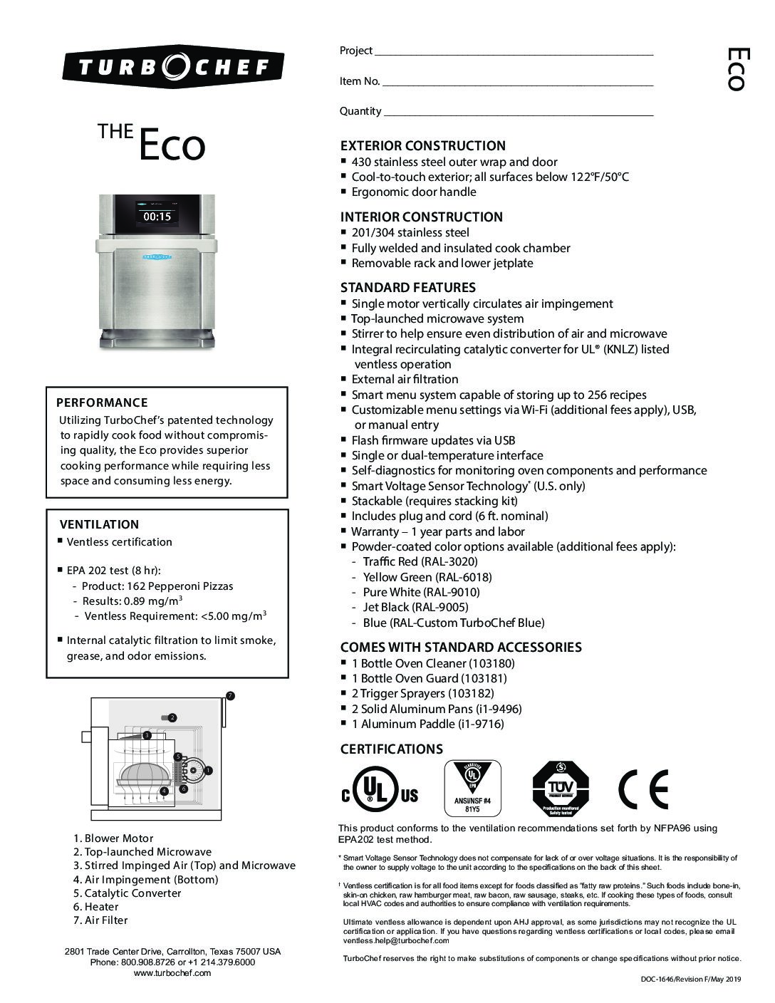 cover page of the Turbochef Eco Ventless Rapid Cook Ovens ECO-9500 specification sheet pdf