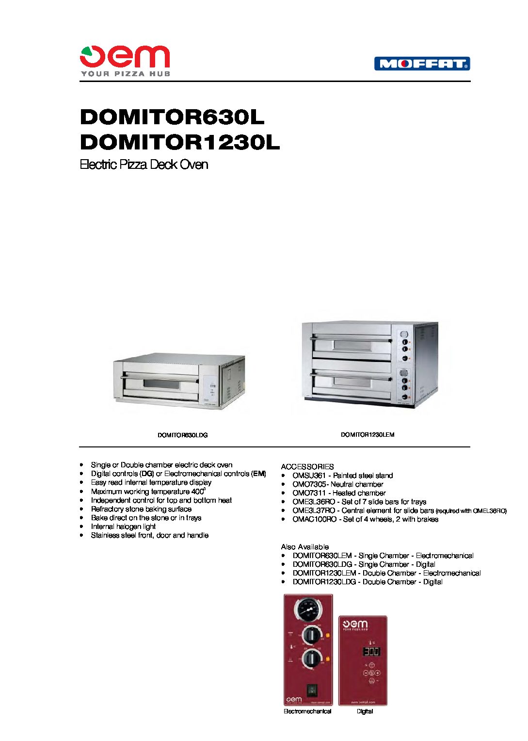 cover page of the OEM Domitor 1230LEM – 2 Deck Electric Pizza Deck Oven specification sheet pdf