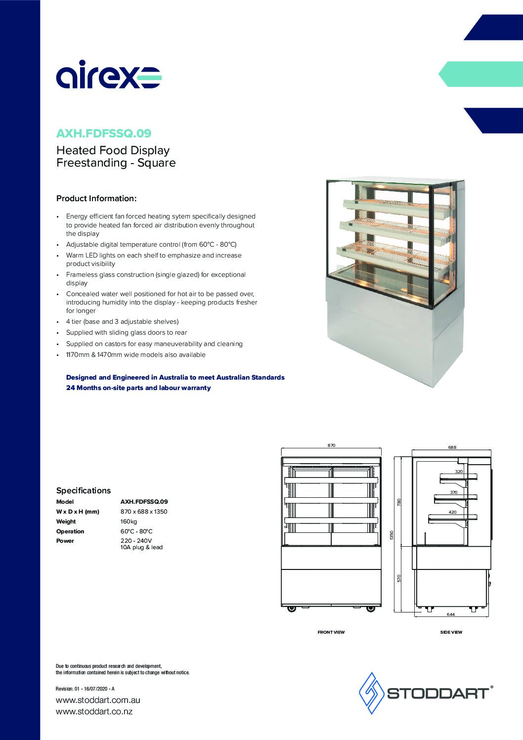 cover page of the Airex Freestanding Heated Square Food Display AXH.FDFSSQ.09 – 900mm Wide specification sheet pdf