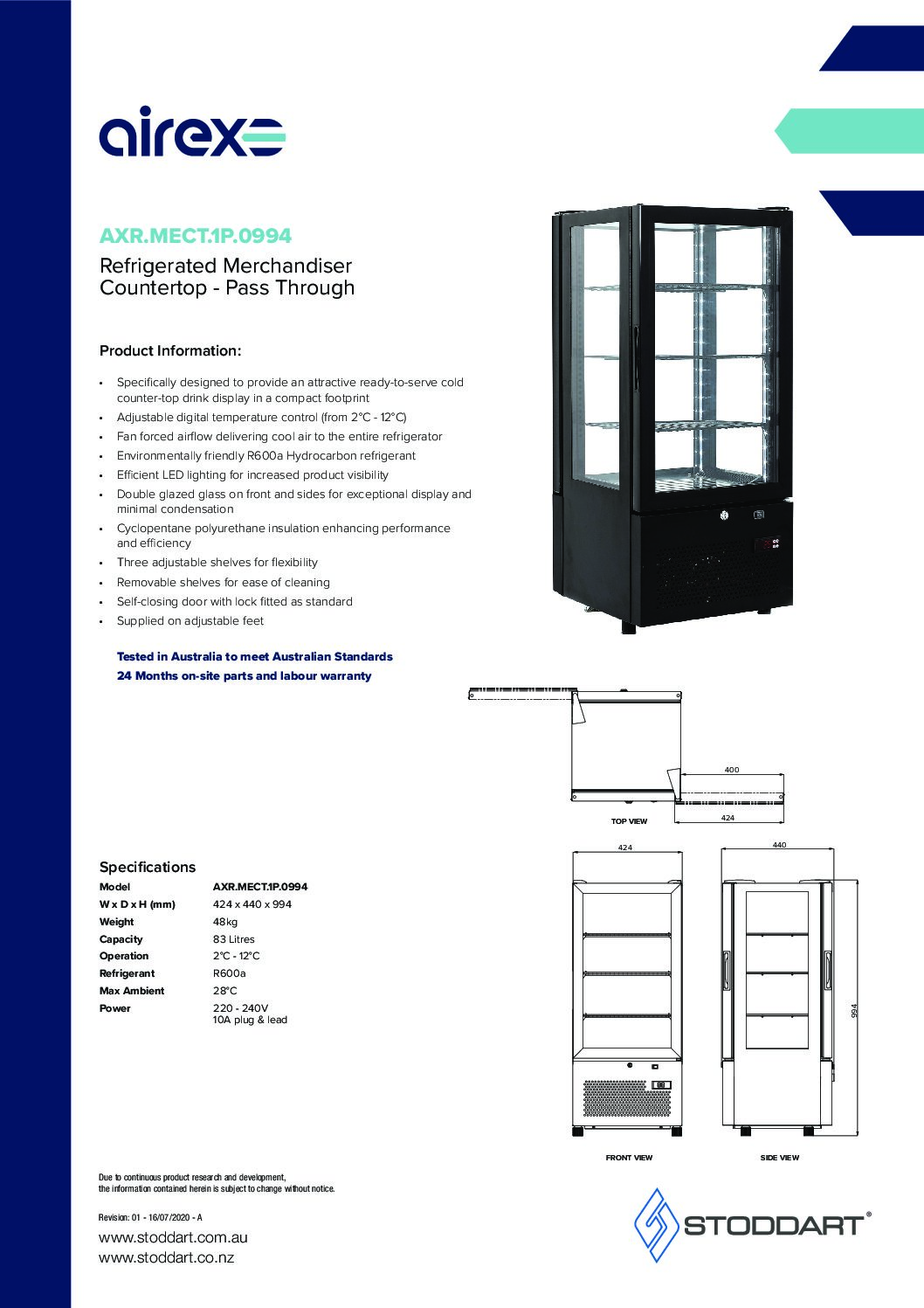 cover page of the Airex Refrigerated Countertop Merchandiser AXR.MECT.1P.0994 specification sheet pdf