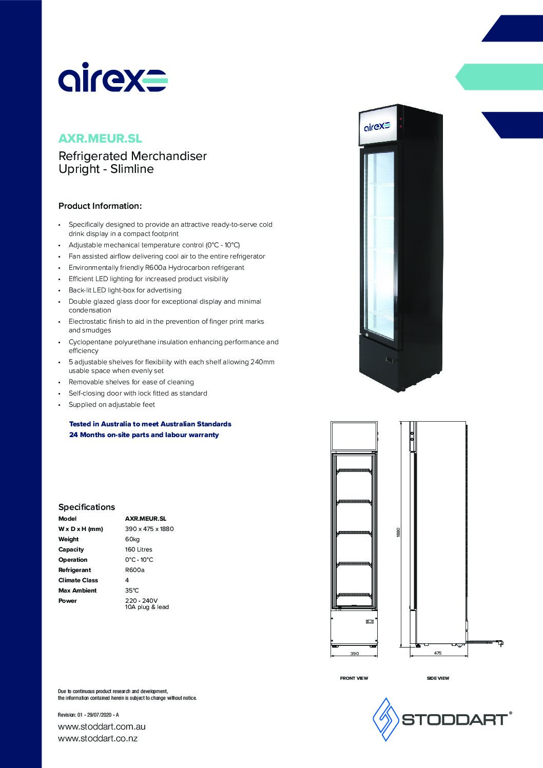 cover page of the Airex Single Door Upright Slimline Refrigerated Merchandiser AXR.MEUR.SL specification sheet pdf